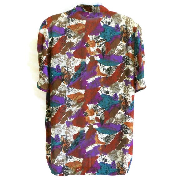 Vintage Blouse Open Front Waterfall Puff Short Sleeves Cardigan L - Picture 3 of 7